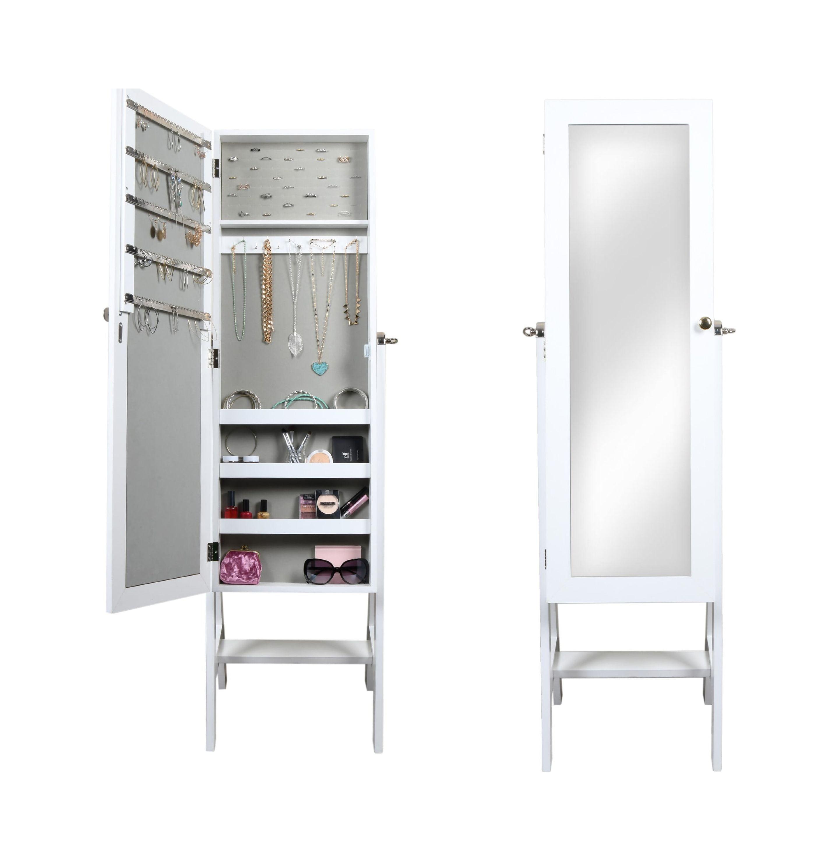 Jewelry Armoire Cabinet, Full-Length Mirror, Organizer with Hooks, Ring Slots, Shelves