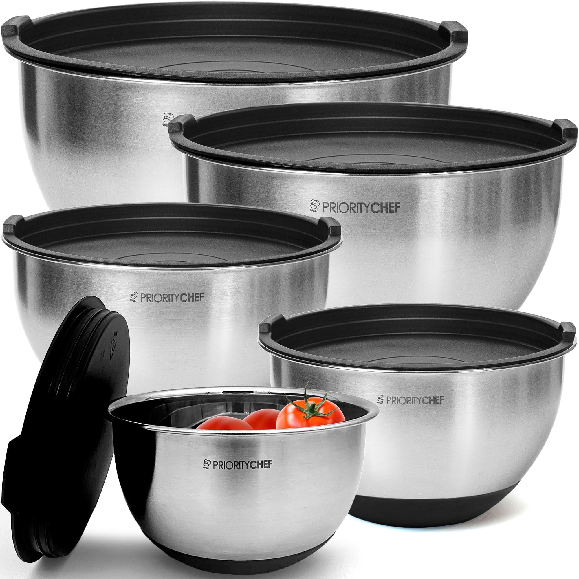 Black Stainless Steel Mixing Bowls with Airtight Lids Set