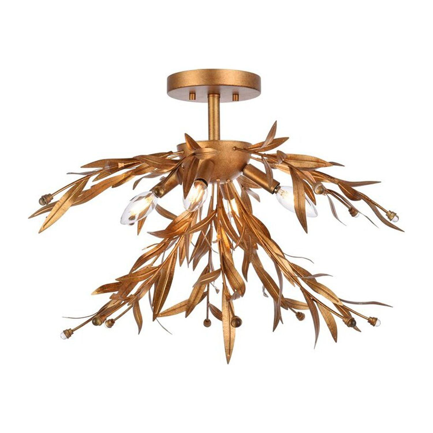 Priscilla Gold Leaf 23" Crystal Bead Semi-Flush Mount Light