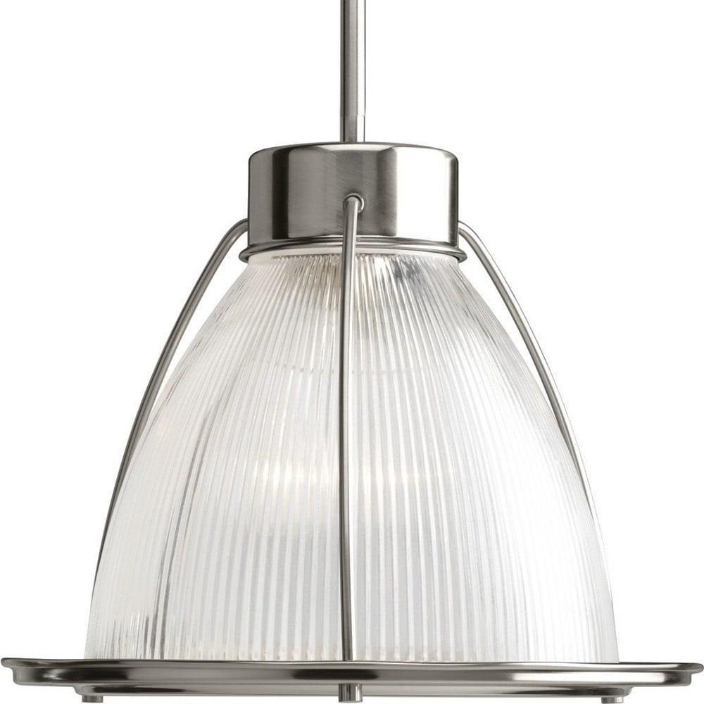 Progress Lighting, Prismatic Collection, 1-Light Pendant, Brushed Nickel, Clear Prismatic Glass Shade