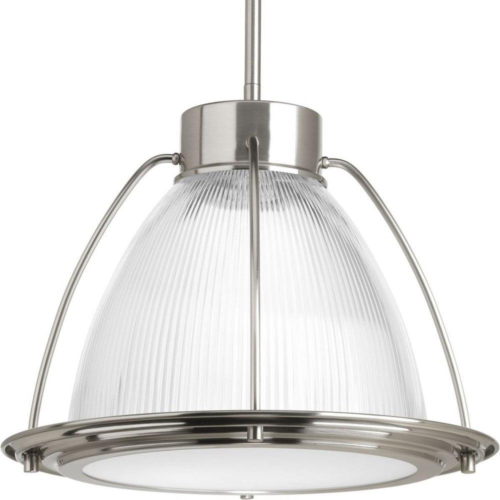 Progress Lighting Prismatic 1-Light Pendant, Brushed Nickel, Prismatic Glass Shade, Steel, LED, 3000K, 448 Lumens