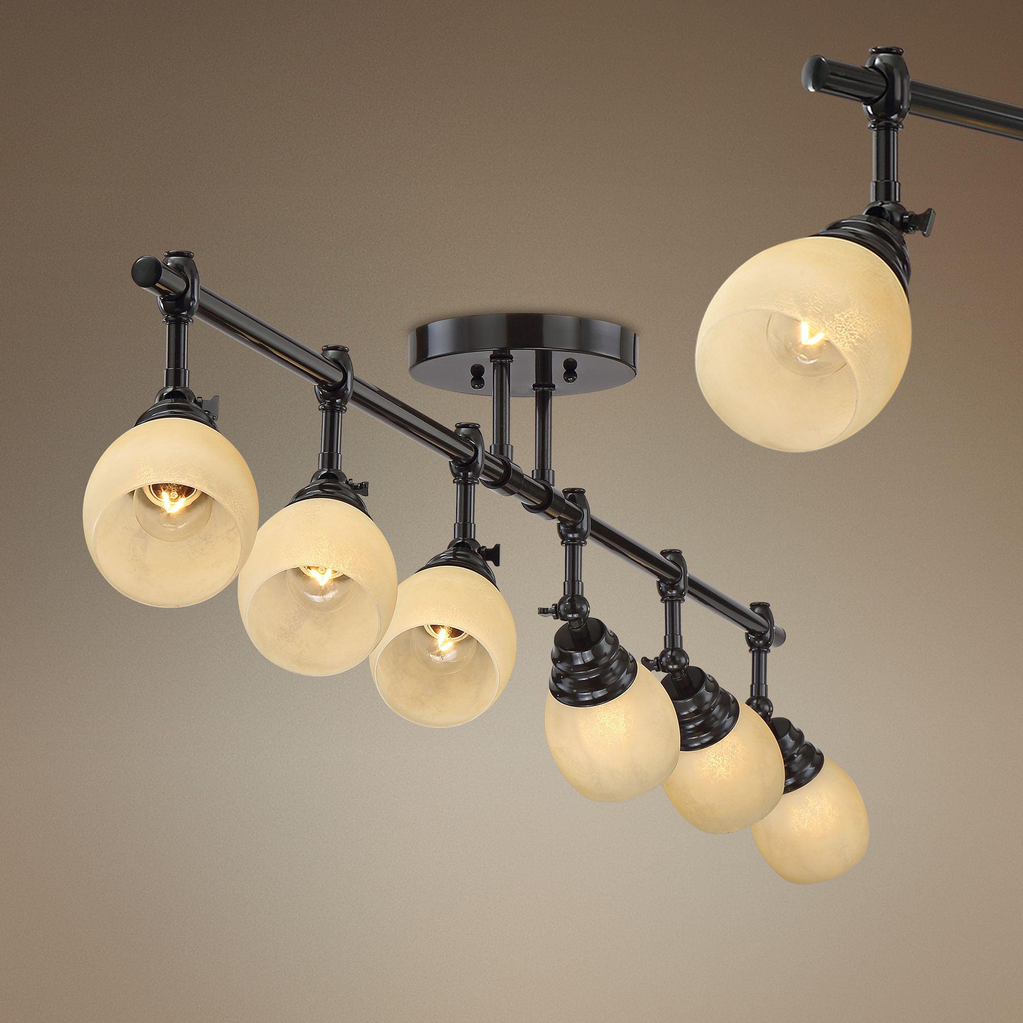 Pro Track Elm Park 6-Head Ceiling Track Light Fixture Kit Spot Light Directional Brown Bronze Finish Amber Glass Western Kitchen Bathroom 57 1/2" Wide