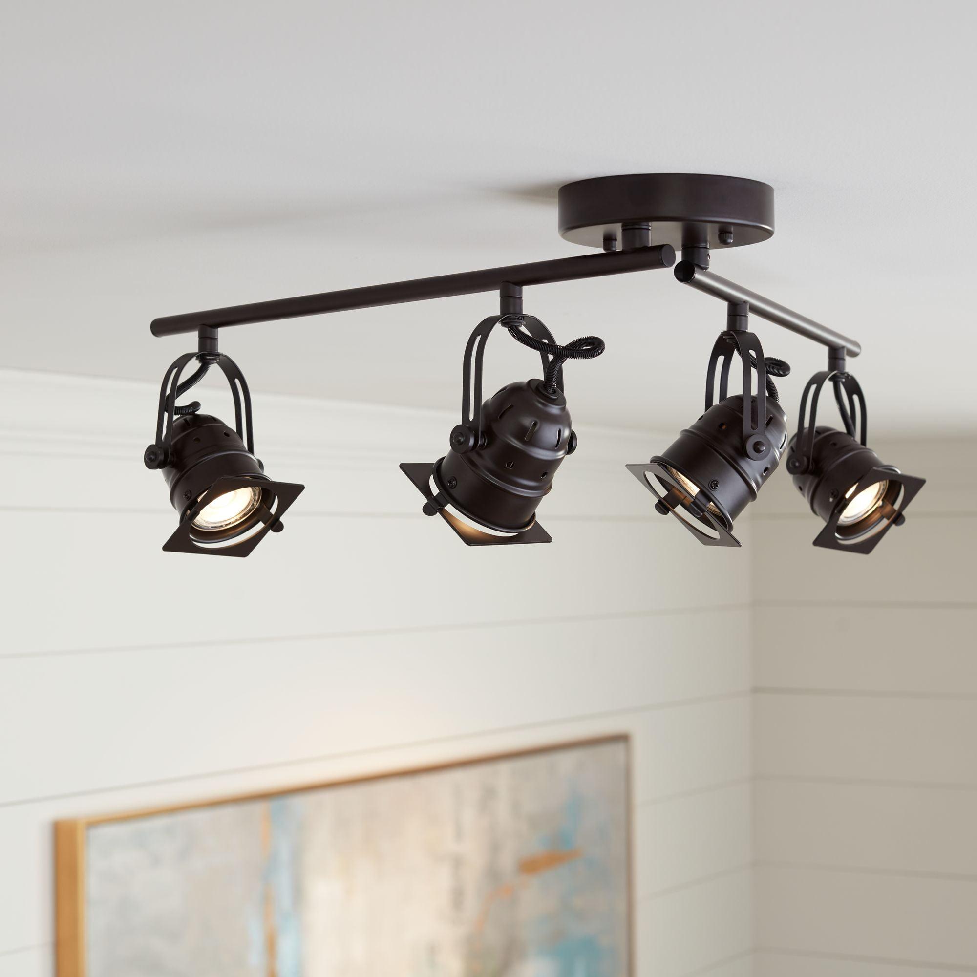 Pro Track Hamilton 4-Head LED Ceiling Track Light Fixture Kit Swing Arm Spot Light GU10 Black Bronze Finish Modern Kitchen Bathroom 23 1/4" Wide