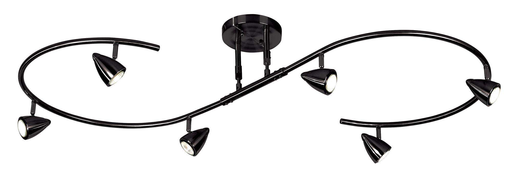 Pro Track Salazar S-Wave 6-Head LED Ceiling Track Light Fixture Kit Spot Light GU10 Adjustable Black Metal Modern Kitchen Bathroom Dining 54" Wide