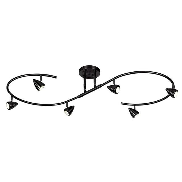 Pro Track Salazar S-Wave 6-Head LED Ceiling Track Light Fixture Kit Spot Light GU10 Adjustable Black Metal Modern Kitchen Bathroom Dining 54" Wide