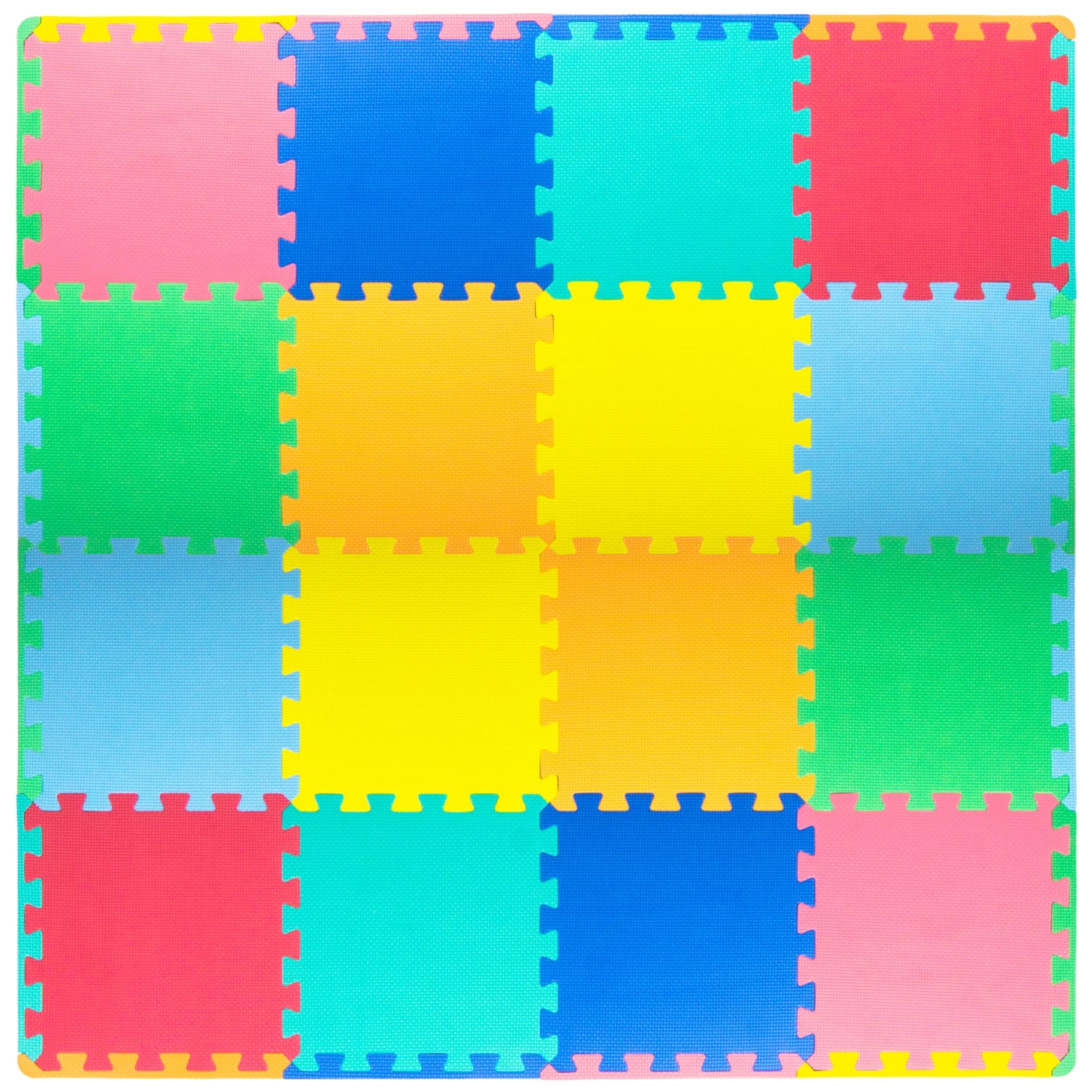 Prosource Kids Solid Floor Play Mat 3/8-in, 16 Sq Ft - 16 Tiles, Assorted