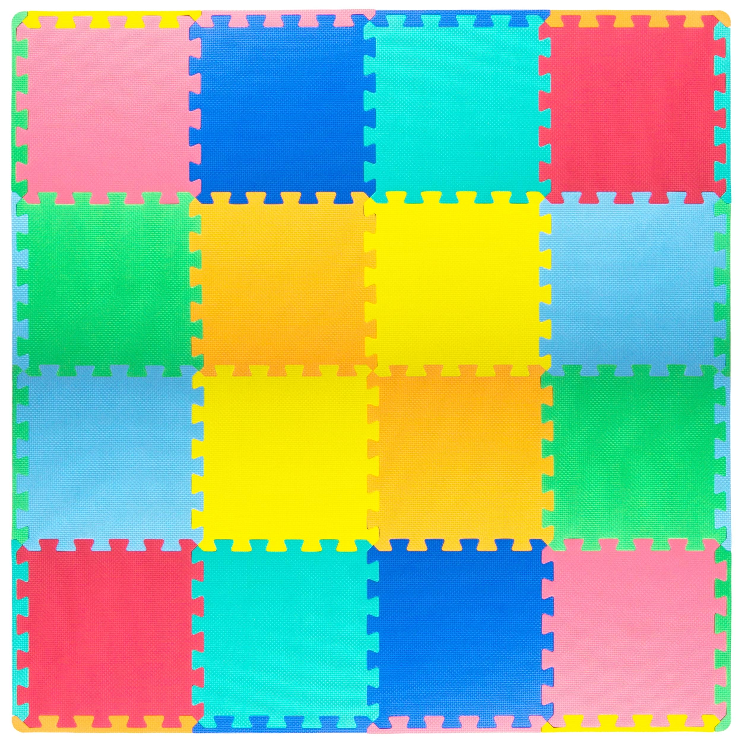 Prosource Kids Solid Floor Play Mat 3/8-in, 16 Sq Ft - 16 Tiles, Assorted