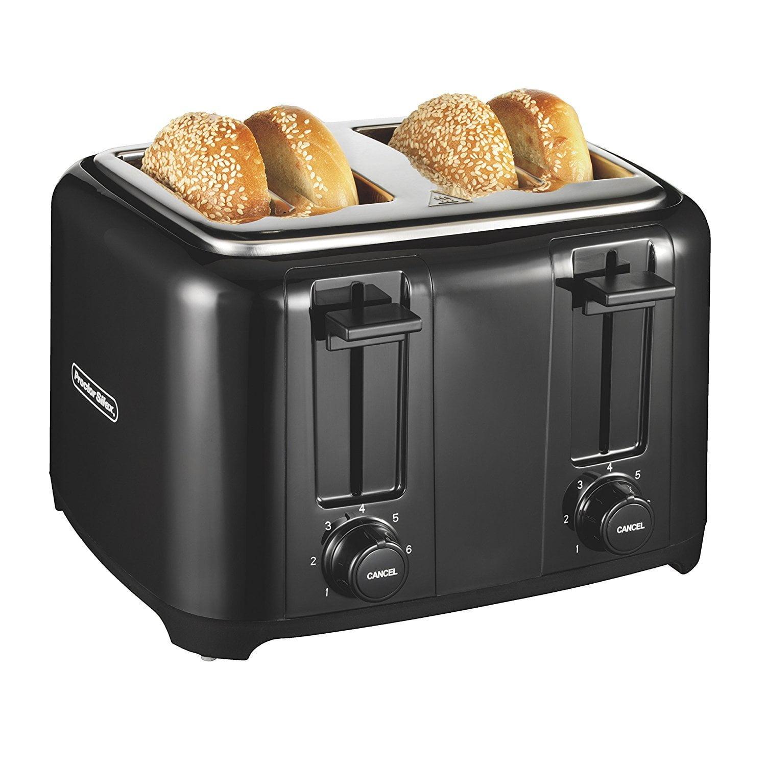 Black 4-Slice Wide Slot Toaster with Crumb Tray