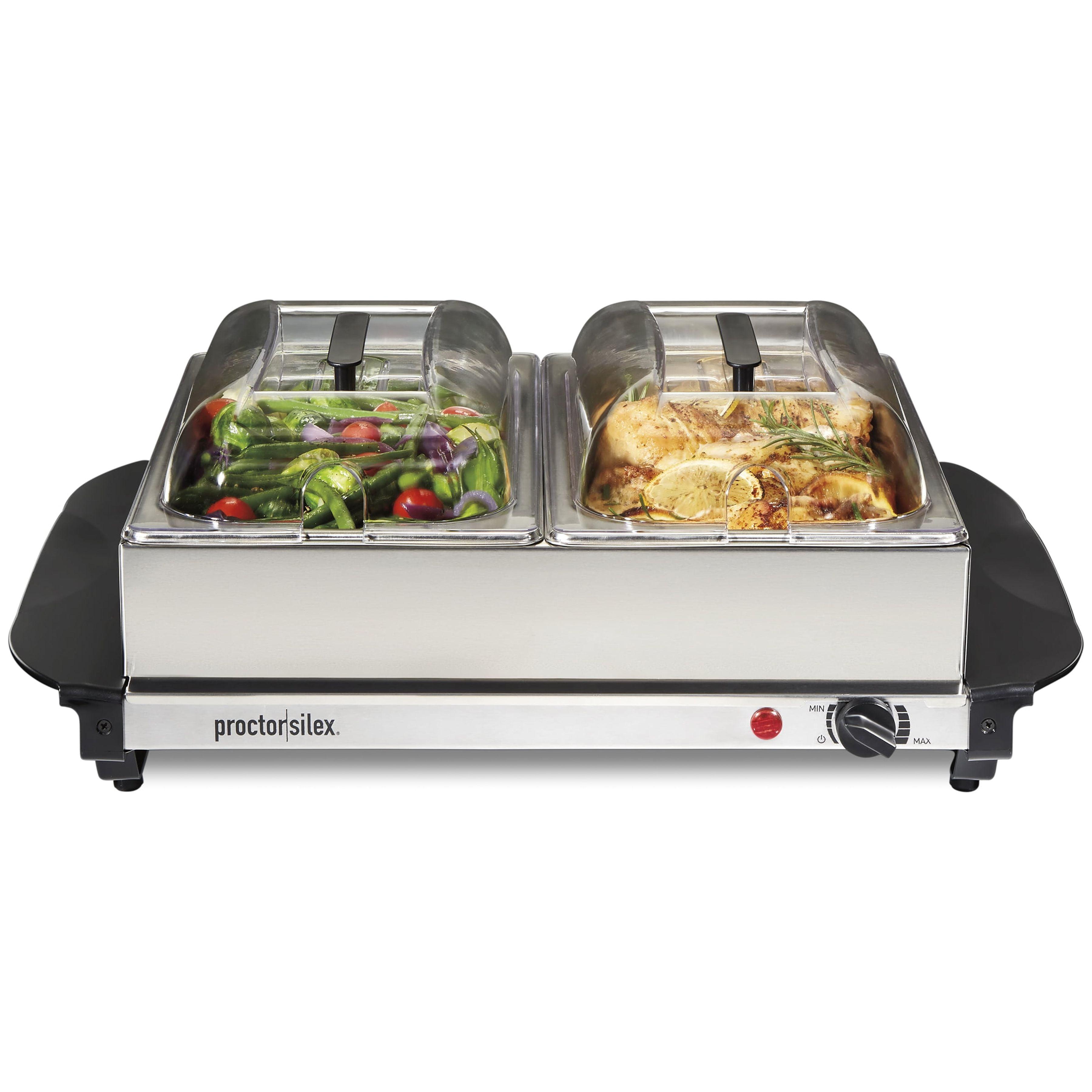 Proctor Silex Double Buffet Server - 34320: Metal Food Warmer, 200W, Dishwasher-Safe Parts, Black, 5 Qt Capacity