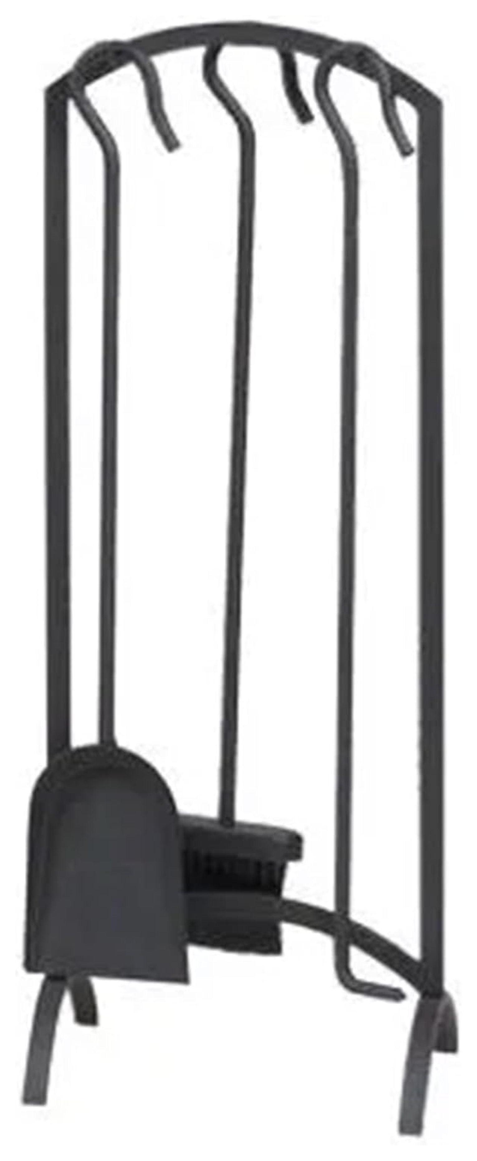 Panacea 4-Piece Arch Top Firewood Tool Set with Fireplace Brush, Shovel, Poker, and Stand for Indoor and Outdoor Fireplaces, Black