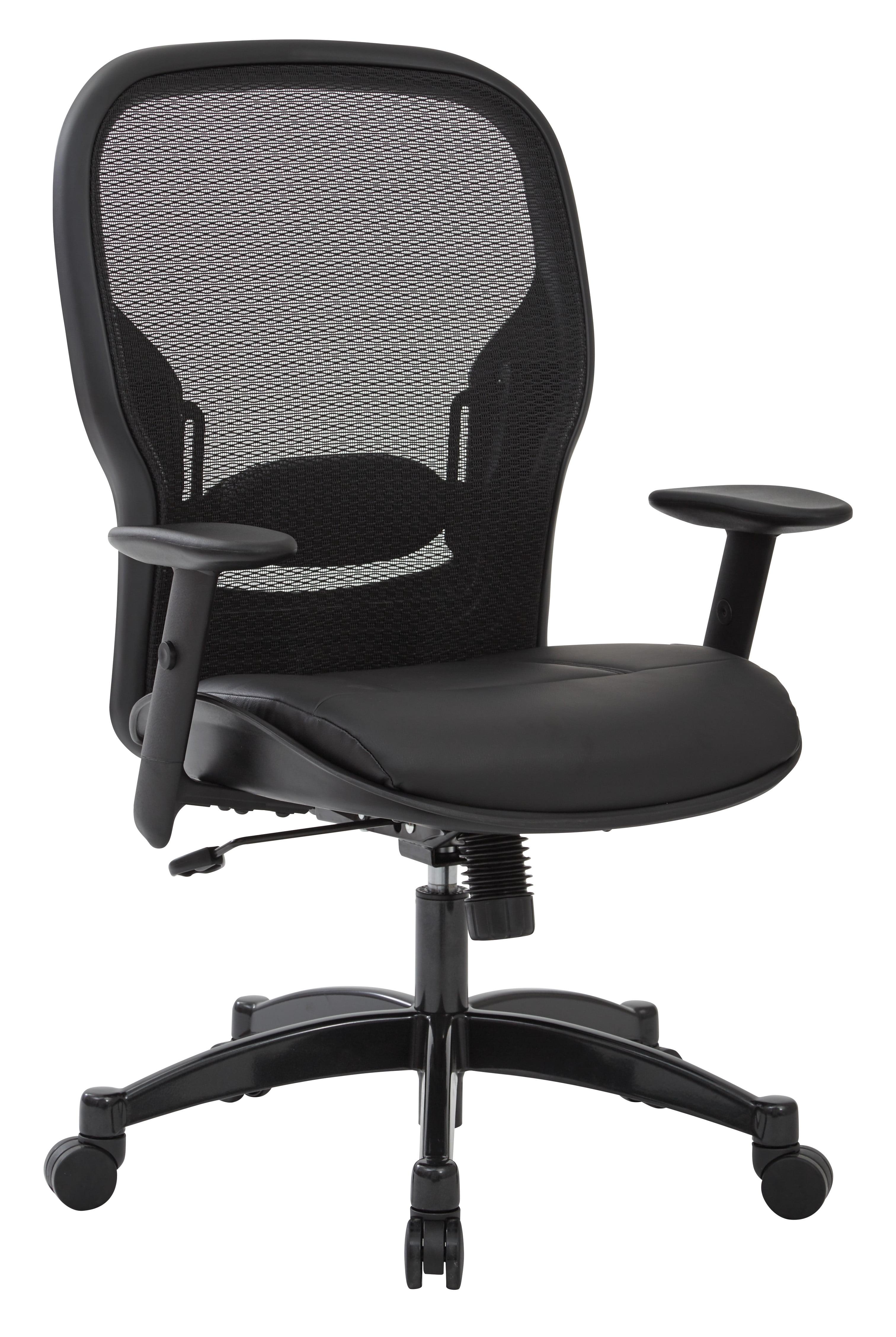 Ergonomic High-Back Executive Mesh Chair with Leather Seat and Adjustable Arms