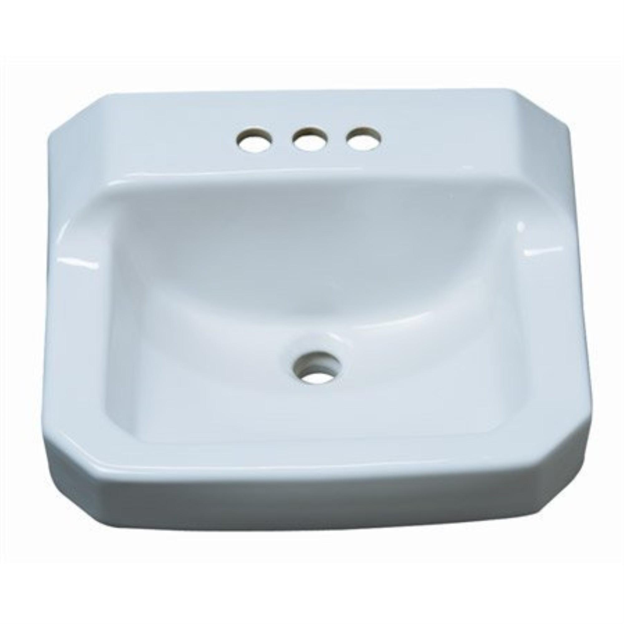 White Ceramic Rectangular Wall-Mount Bathroom Sink with Overflow