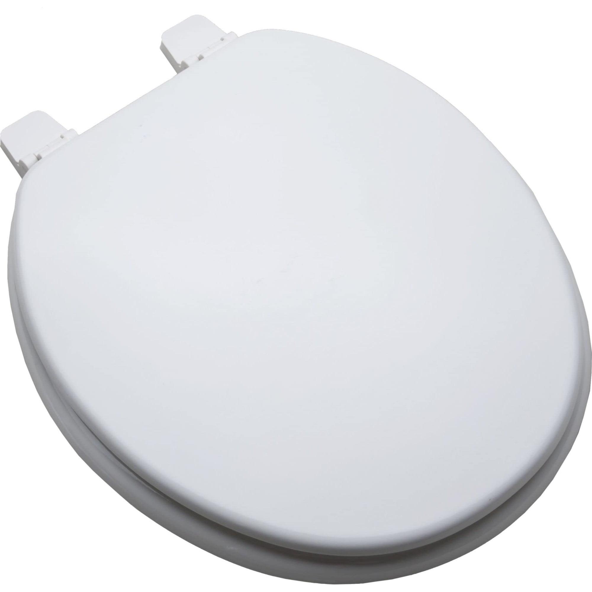 White Wooden Round Closed-Front Toilet Seat with Lid