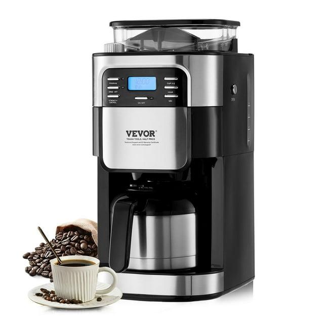 Grind and Brew Coffee Maker Machine, 8 Cup Capacity with 3 Brew Strength Options, Built in Timer for Auto Morning Brew, Ideal for Office Home Cafe, Black