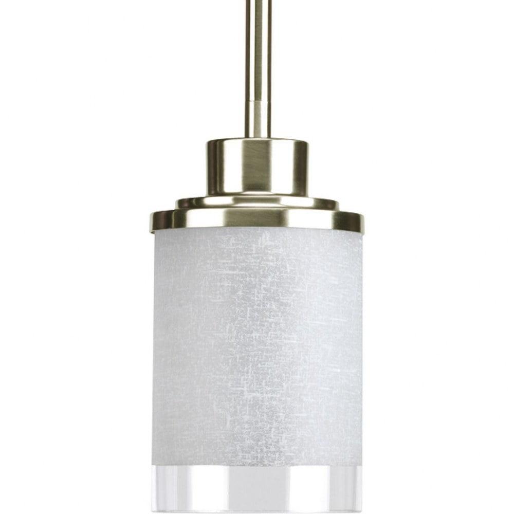 Progress Lighting Alexa 1-Light Mini-Pendant, Brushed Nickel, White Linen Glass Shade