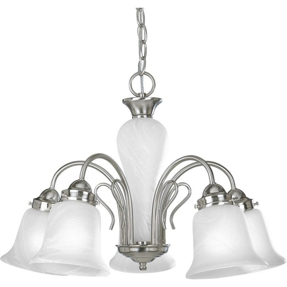 Progress Lighting Bedford 5-Light Chandelier, Brushed Nickel, Alabaster Glass Shades