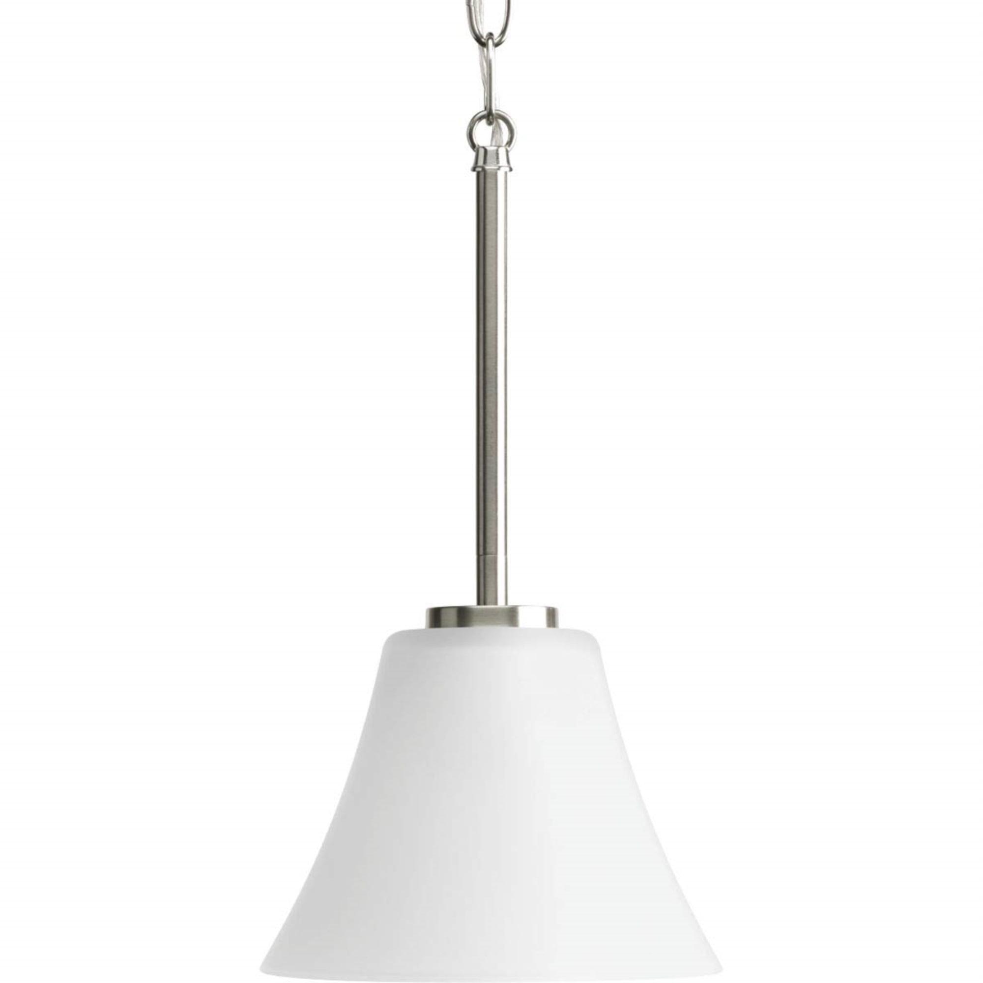 Progress Lighting Bravo 1-Light Mini-Pendant, Brushed Nickel, Etched Glass Shade