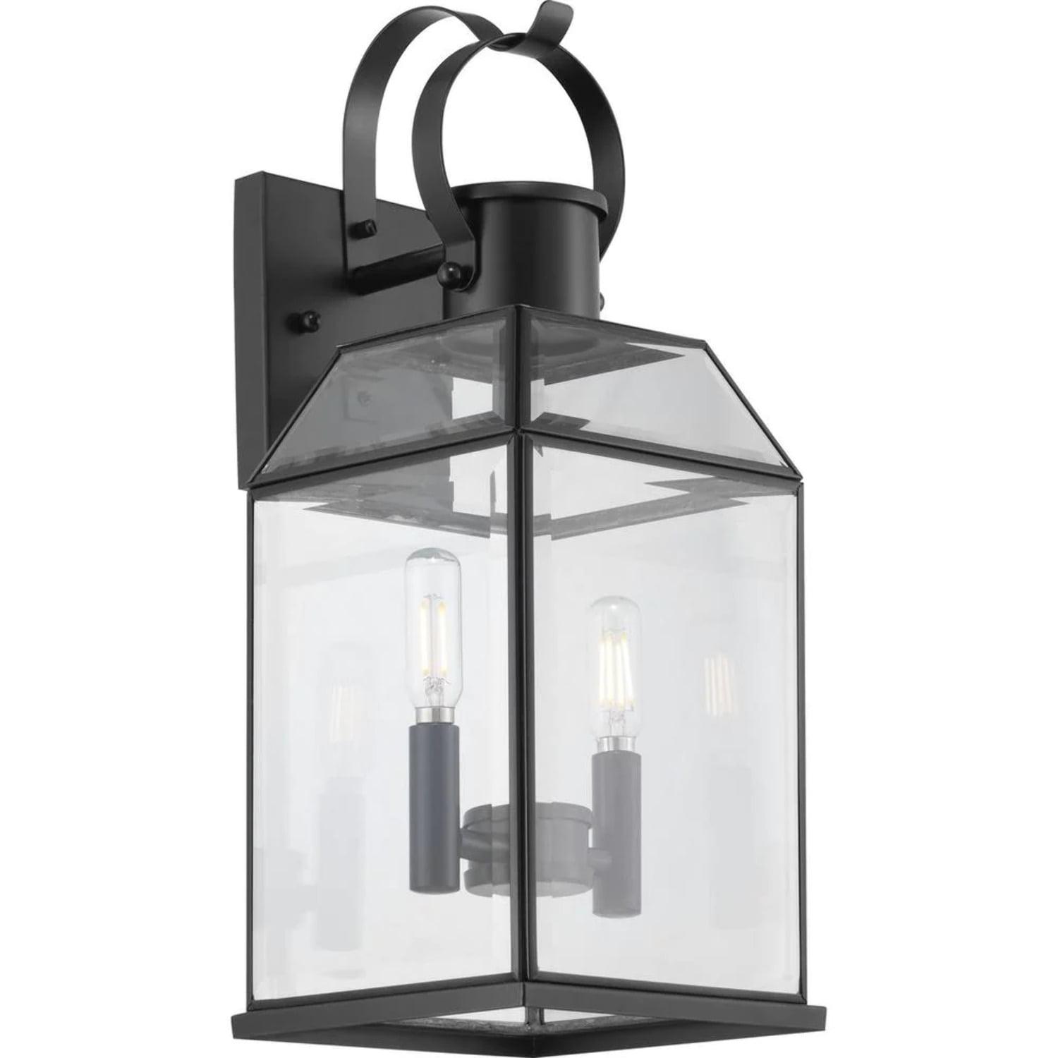 Matte Black 18" Outdoor Lantern Sconce with Clear Glass