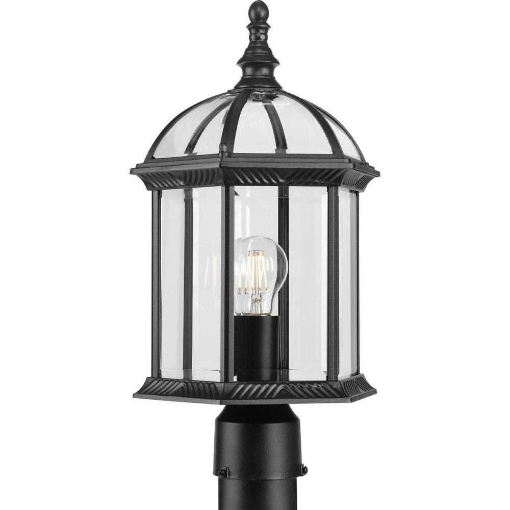 Textured Black Outdoor Post Lantern with Clear Beveled Glass