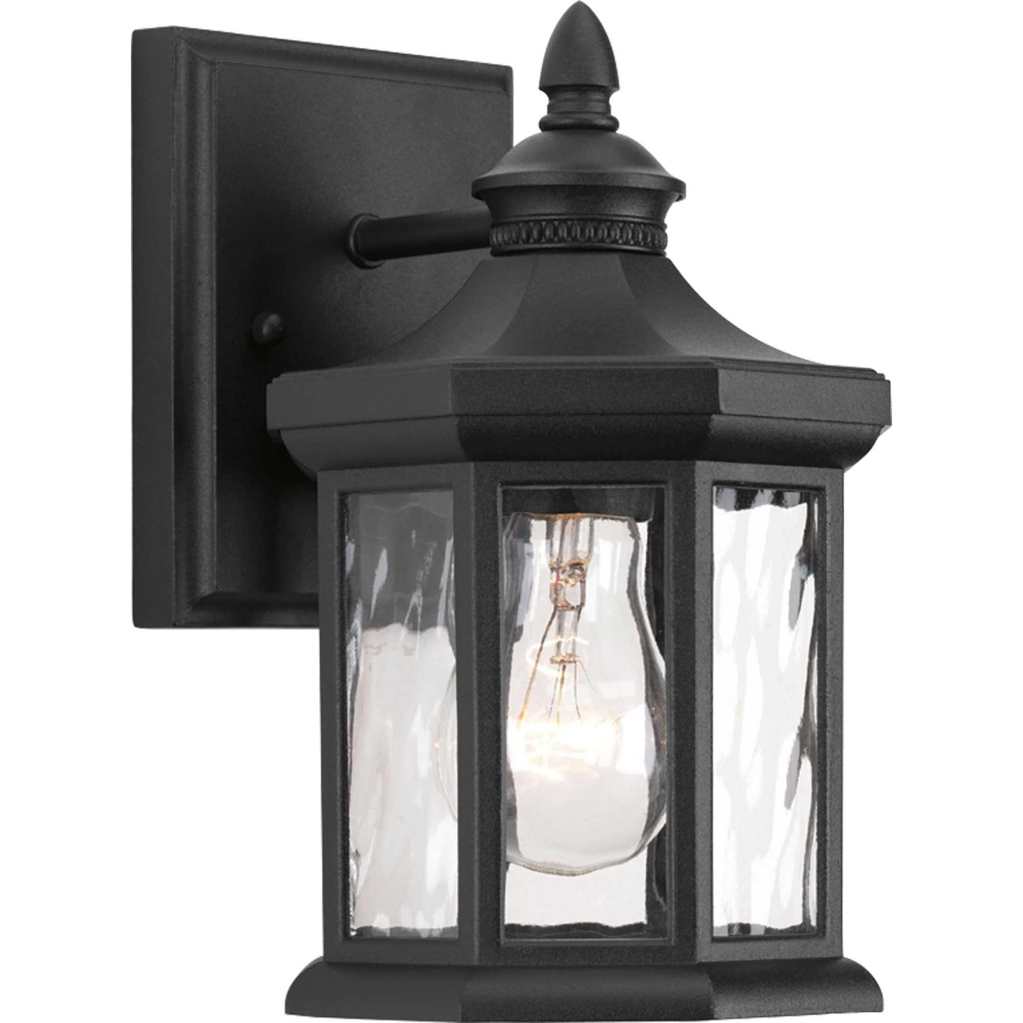 Progress Lighting, Edition, 1-Light Wall Lantern, Textured Black, Clear Water Glass, Porcelain Collection