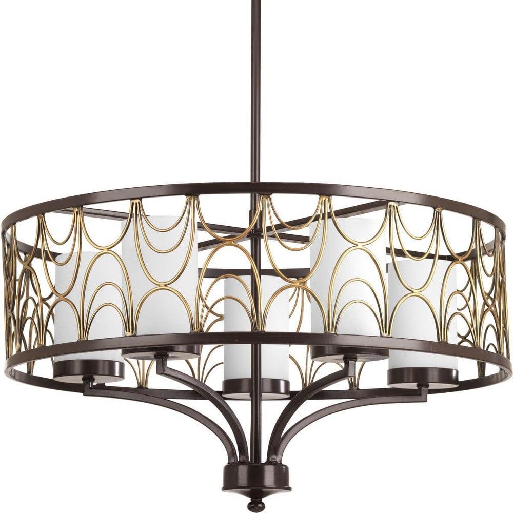 Progress Lighting Cirrine 5-Light Chandelier, Antique Bronze, Etched White Glass