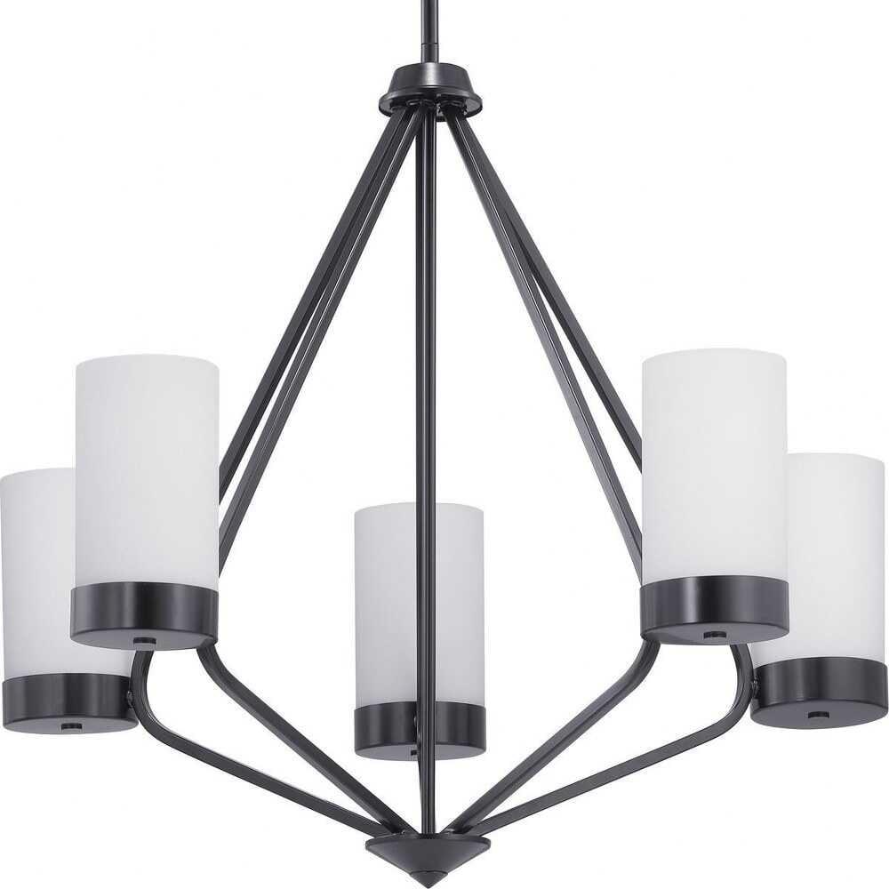 Progress Lighting Elevate 5-Light Chandelier, Steel, Matte Black, Glass Shades