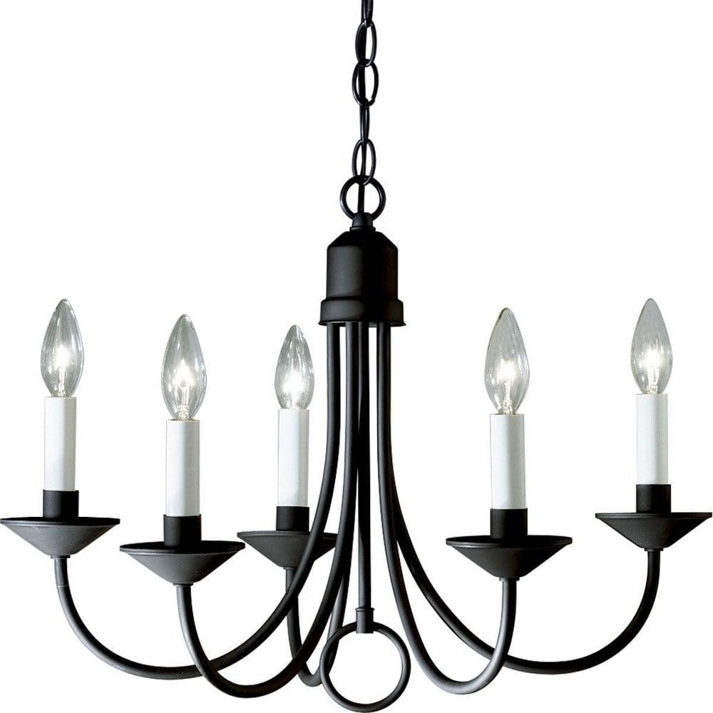 Trinity Textured Black 5-Light Chandelier with White Candle Covers