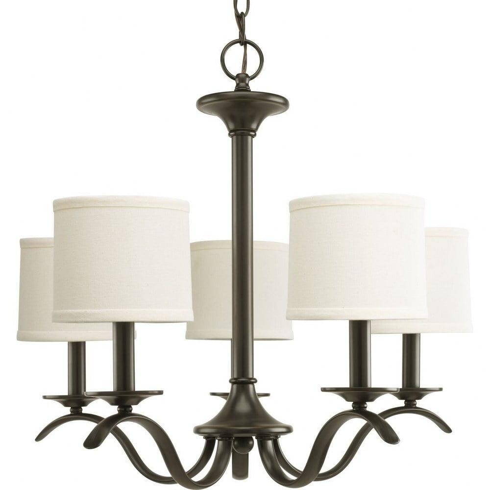 Progress Lighting Inspire 5-Light Chandelier, Antique Bronze, Off-White Linen Shade