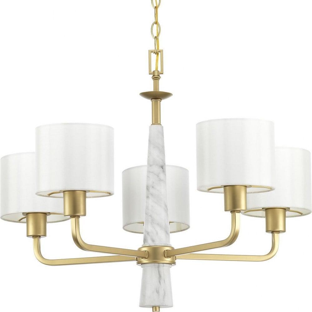 Palacio Vintage Gold Chandelier with White Silk Shades