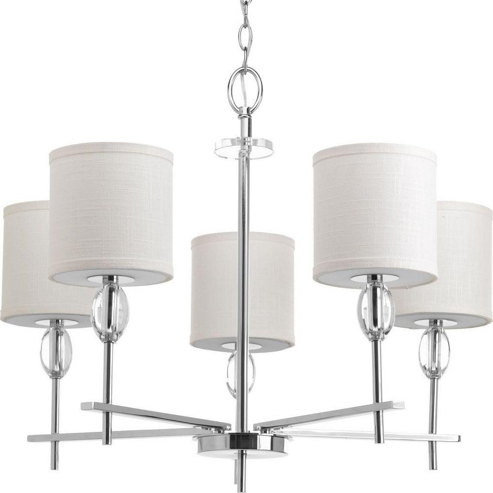 Polished Chrome 5-Light Chandelier with Off-White Fabric Shades