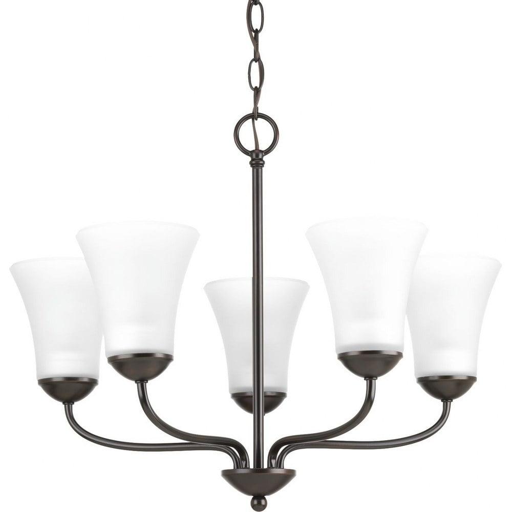 Progress Lighting, Classic Collection, 5-Light Chandelier, Antique Bronze, Etched Glass Shades