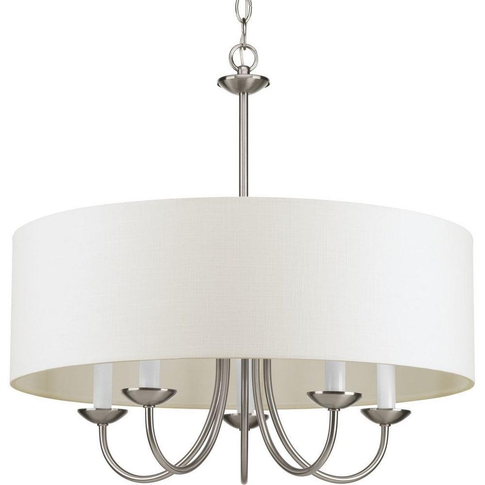 Progress Lighting, Drum Shade, 5-Light Pendant, Brushed Nickel, White Linen, Material: Steel, Finish Color: Brushed Nickel