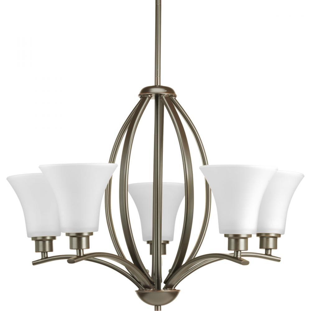 Progress Lighting Joy 5-Light Chandelier, Ceramic, Antique Bronze, Etched White Fluted Glass