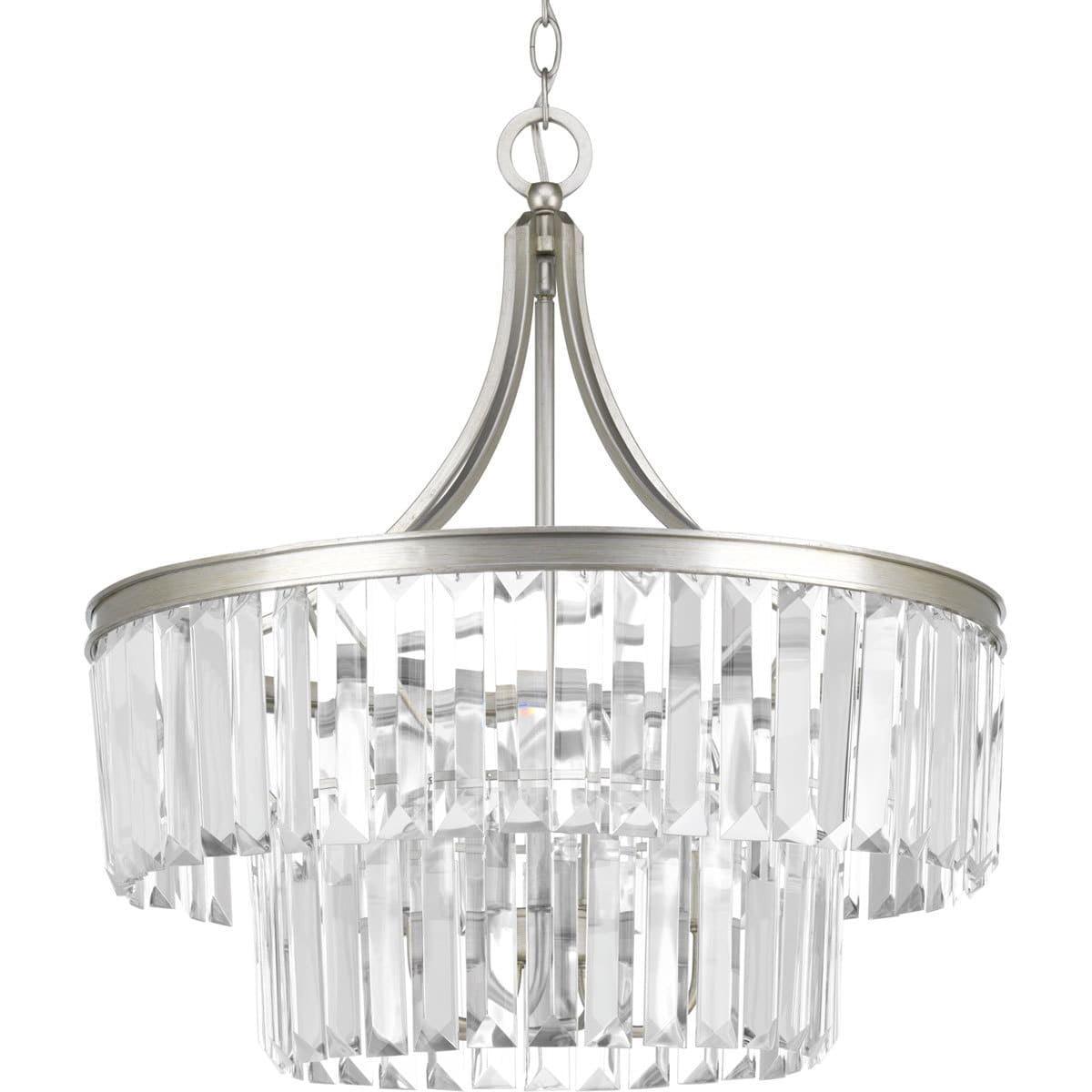 Progress Lighting Glimmer 5-Light Pendant, Silver Ridge, Prismatic Glass Shade