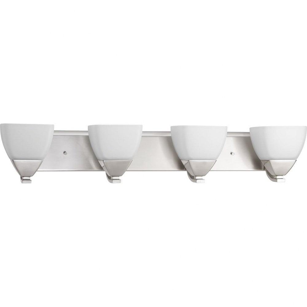 Progress Lighting Appeal 4-Light Bath Vanity in Brushed Nickel with Etched White Glass Shades