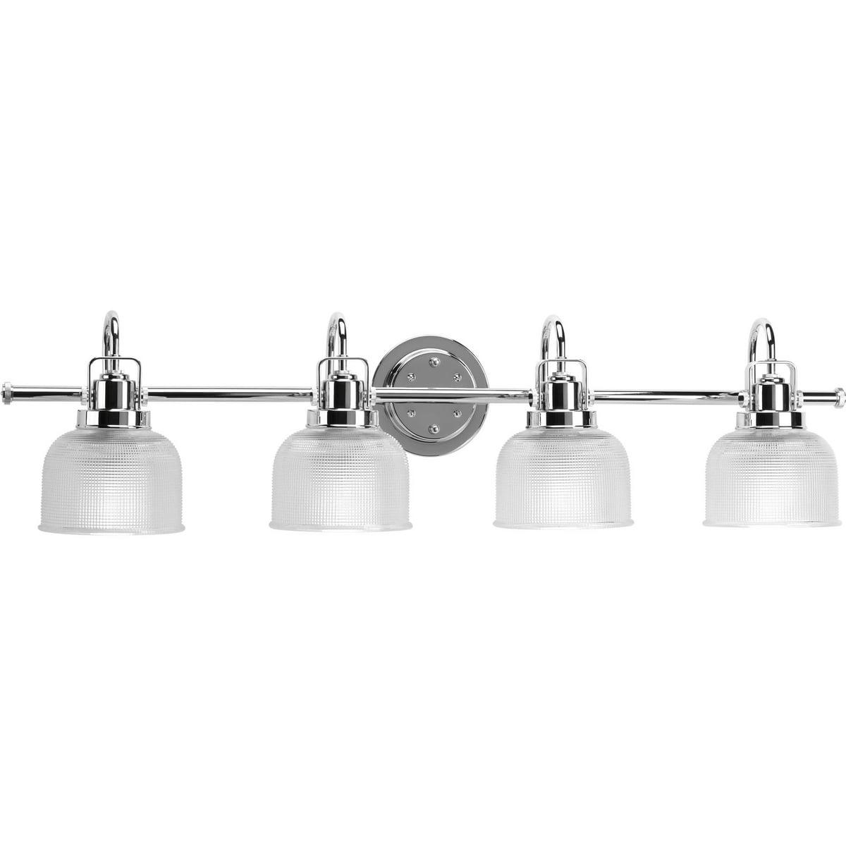 Archie Polished Chrome 4-Light Vintage Vanity Fixture with Double Prismatic Glass Shades