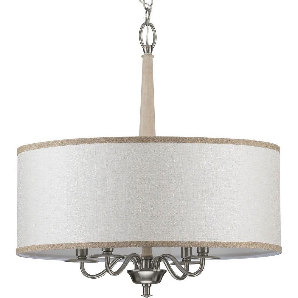 Progress Lighting Durrell 4-Light Chandelier, Brushed Nickel, Sailcloth Linen Shade