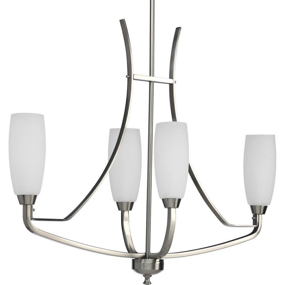 Progress Lighting Wisten Collection, 4-Light Linear Chandelier, Brushed Nickel, Tulip-Shaped Glass Shades