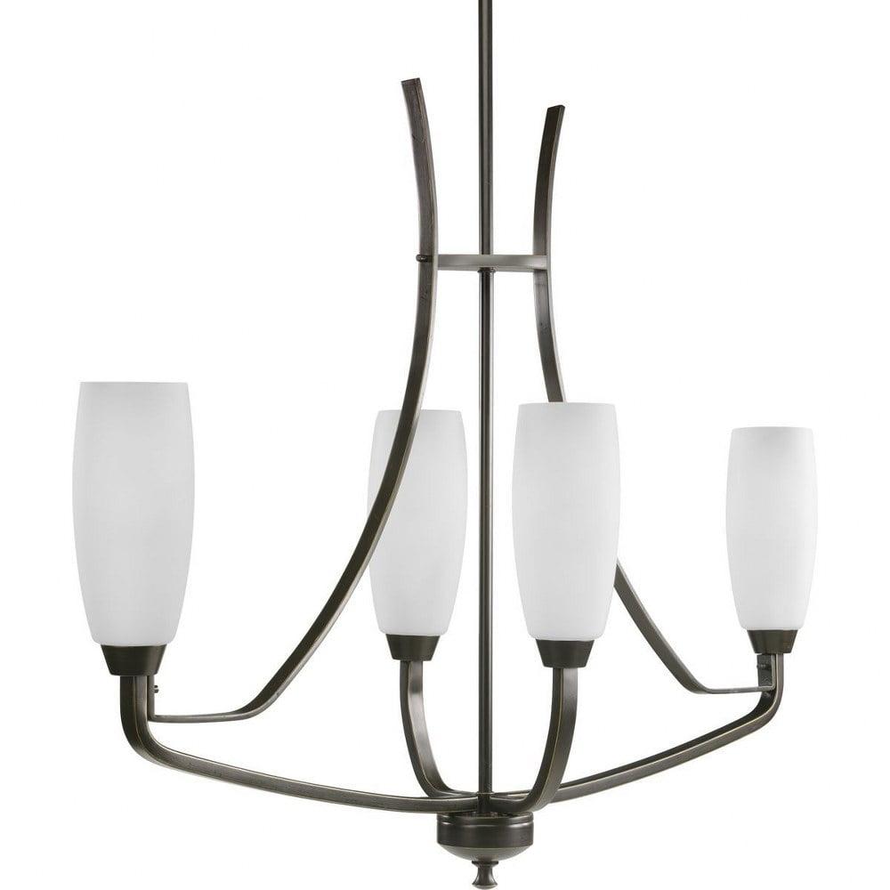 Antique Bronze 4-Light Linear Chandelier with Tulip Shades