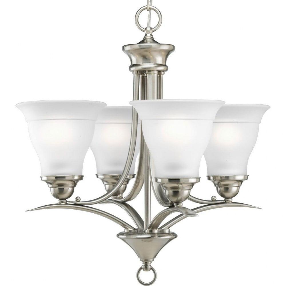 Trinity Brushed Nickel 4-Light Chandelier with Etched Glass Shades