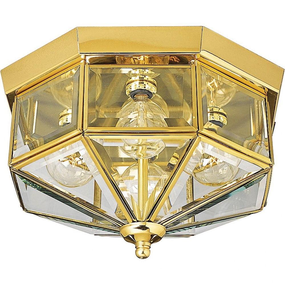 Progress Lighting Richmond Hill 4-Light Flush Mount, Polished Brass, Clear Beveled Glass, Resin, Traditional