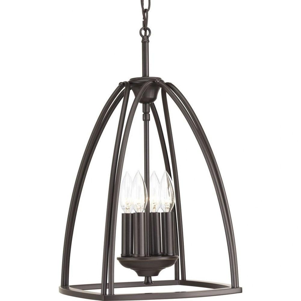 Progress Lighting Tally 4-Light Foyer Pendant, Antique Bronze, Open Foyer, No Shade