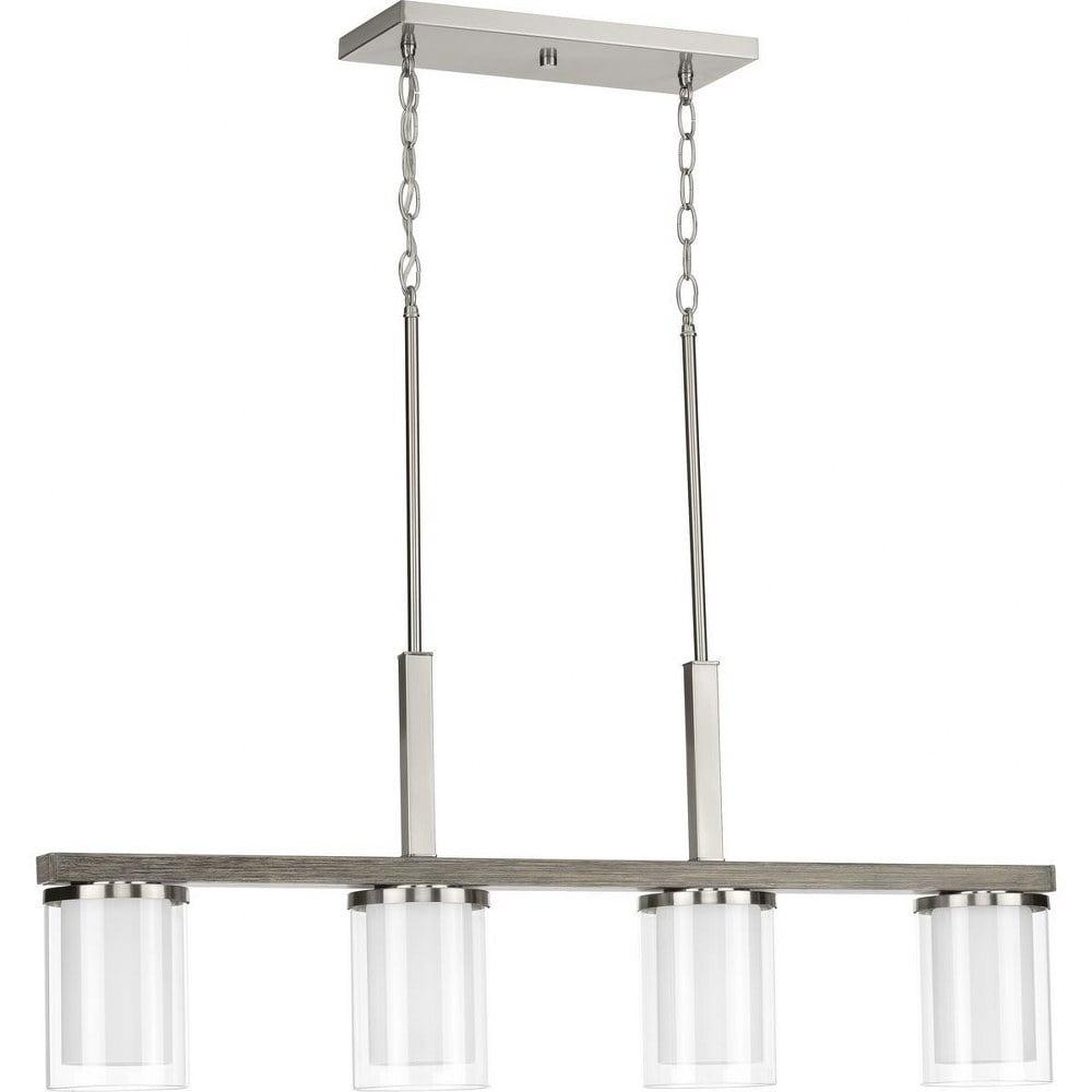 Mast 38" Brushed Nickel Linear Chandelier with Faux Wood Accents