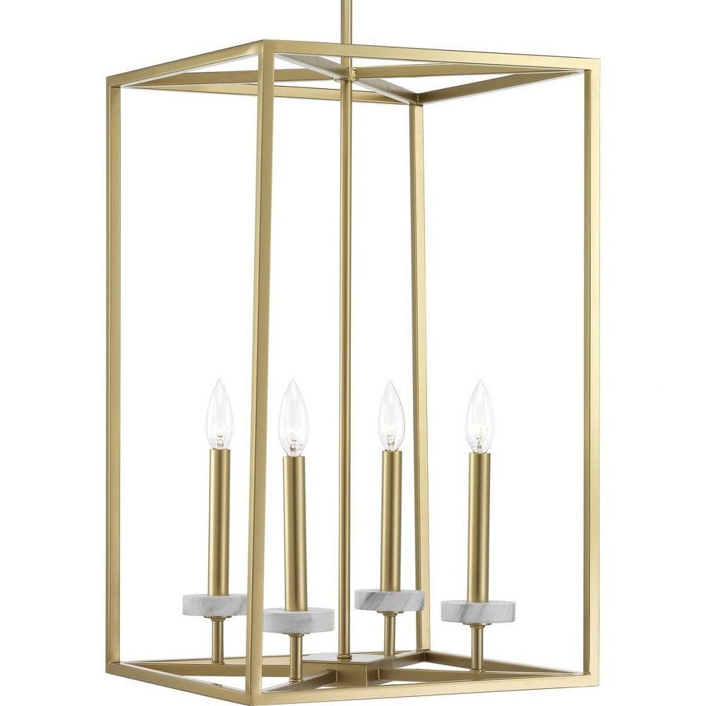 Progress Lighting, Palacio, 4-Light Pendant, Vintage Gold, Faux White Marble Shade