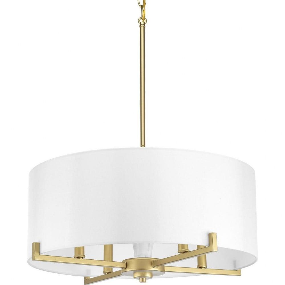 Progress Lighting Palacio 4-Light Pendant, Vintage Gold Finish, White Silk Shade