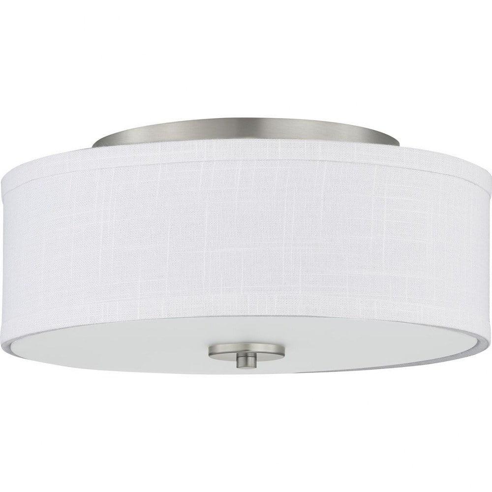 Brushed Nickel LED Drum Flush Mount with Etched Glass