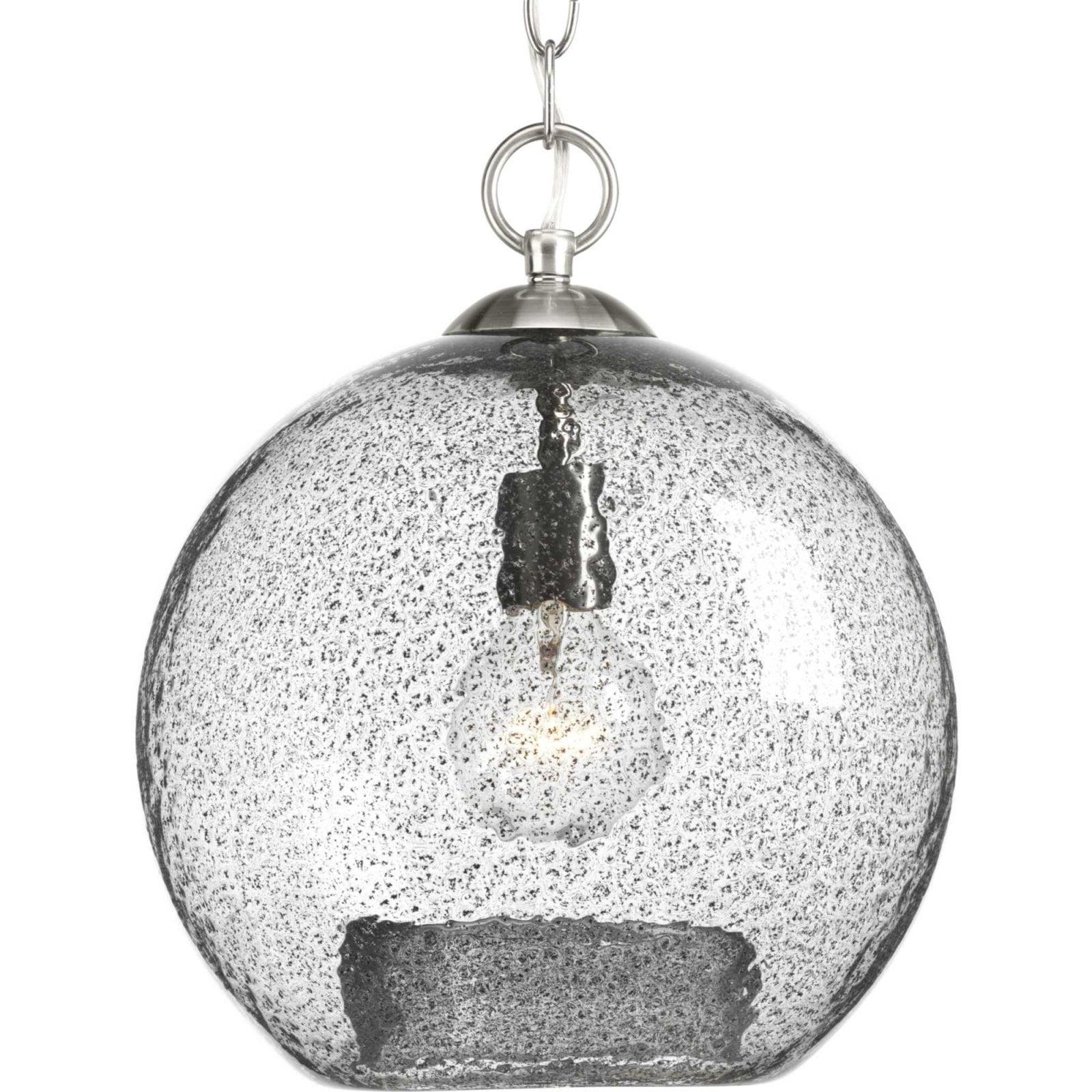 Malbec Brushed Nickel 14" Globe Pendant with Clear Textured Glass