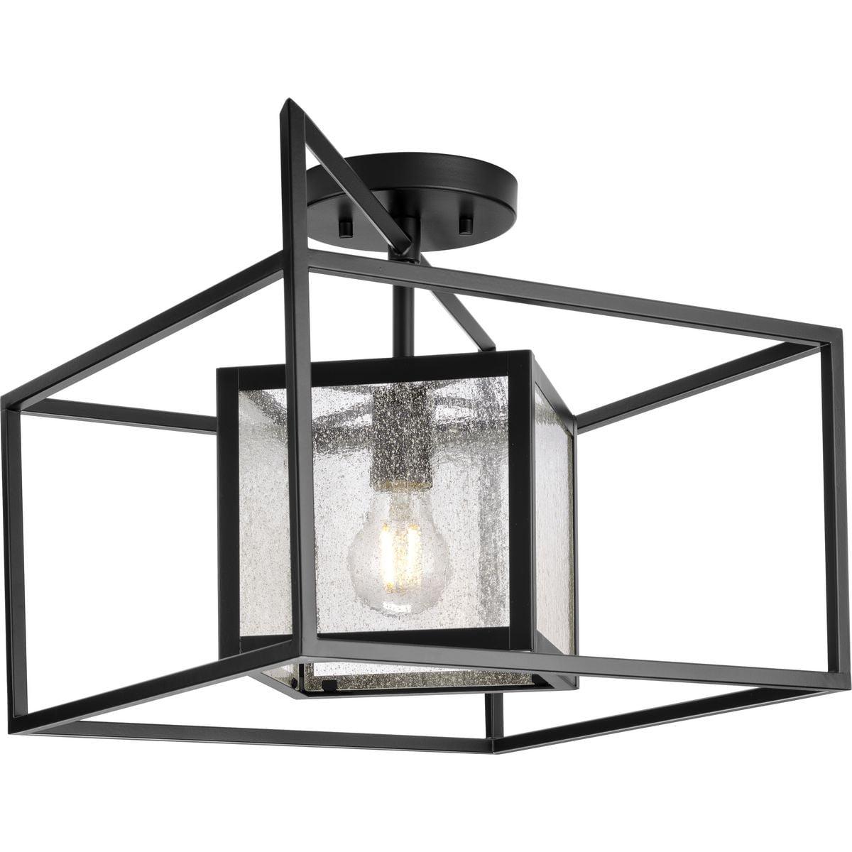 Matte Black Glass Outdoor Semi Flush Mount Light