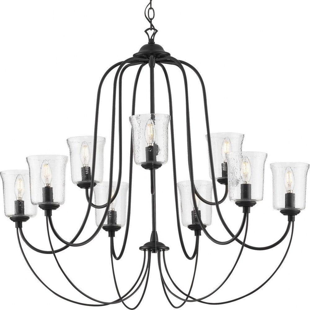 Bowman Matte Black 9-Light Chandelier with Clear Glass Shades