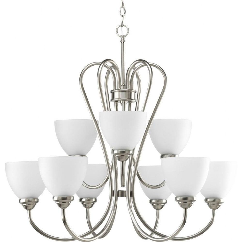 Heart Collection Brushed Nickel Two-Tier Chandelier with Etched Glass Shades